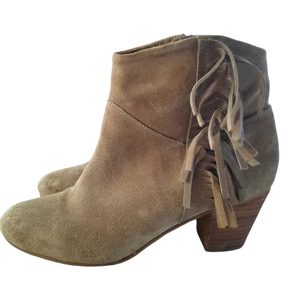 Diba Suede Leather Fringe Tan Booties - Picture 3 of 11